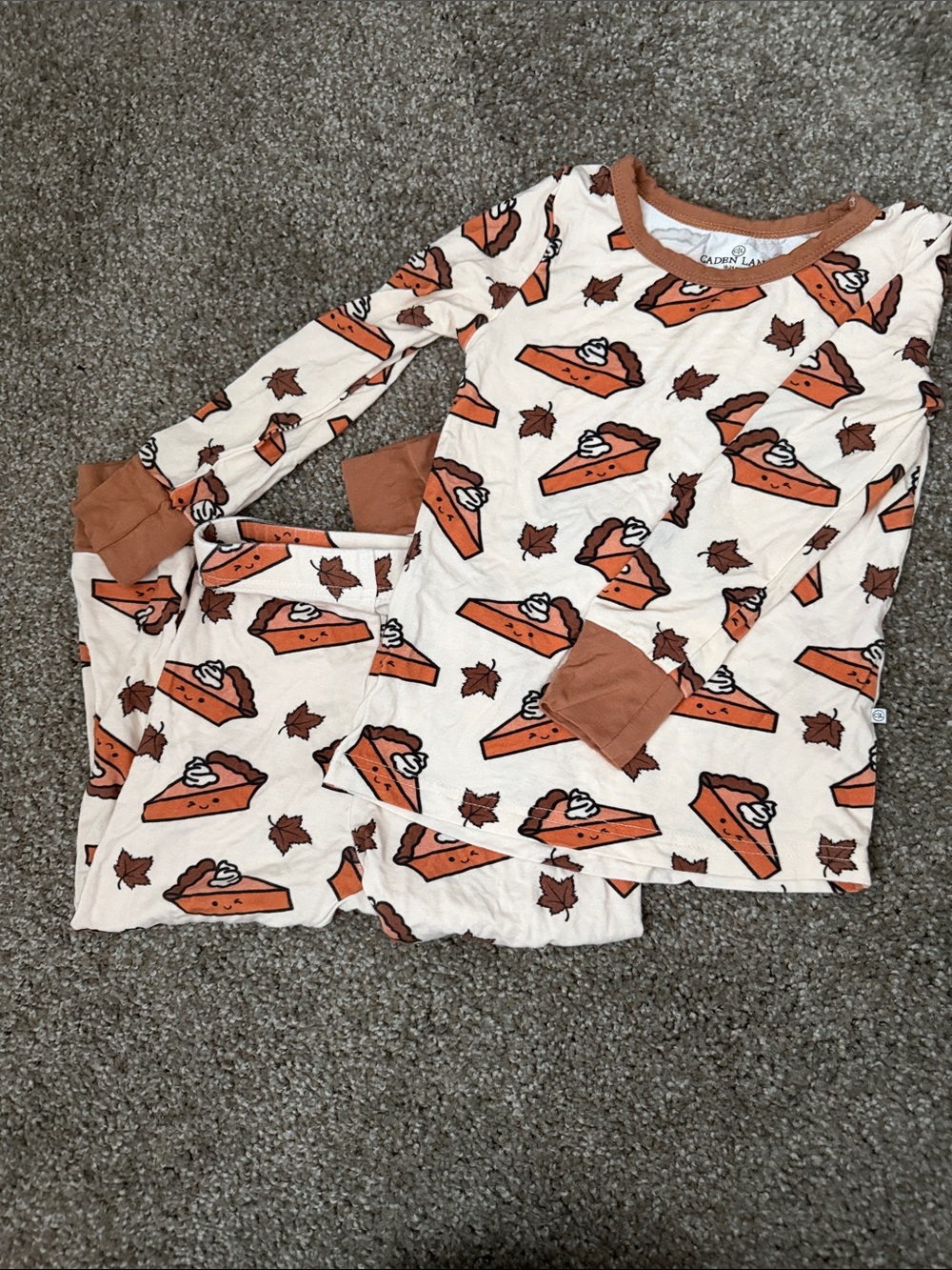 Caden Lane Cream Pajama Set with Pumpkin Pie & Brown Trim
